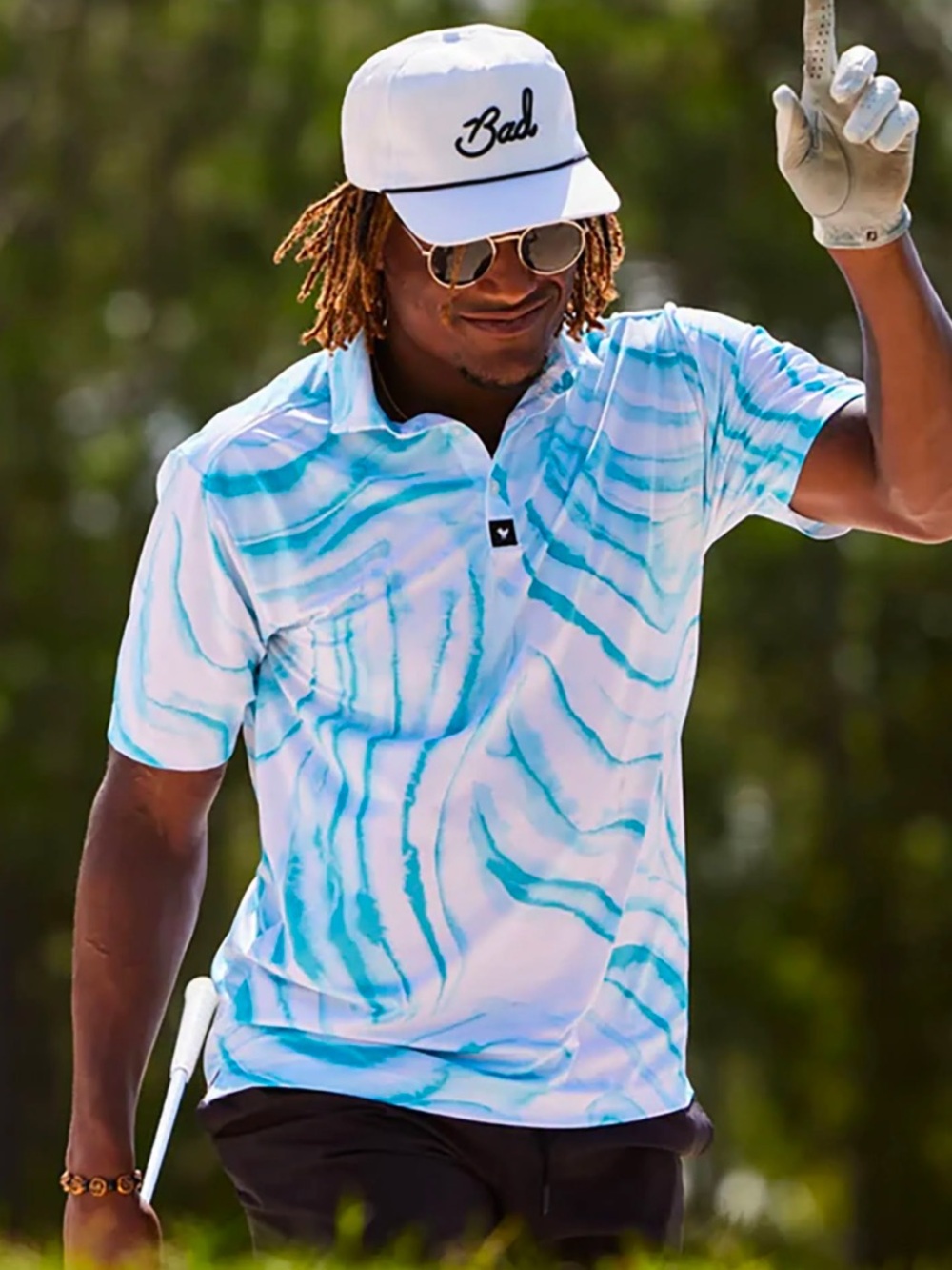 Bad Birdie Men’s Medium NEW Swirl Polo Summer Golf White Blue Outdoor
